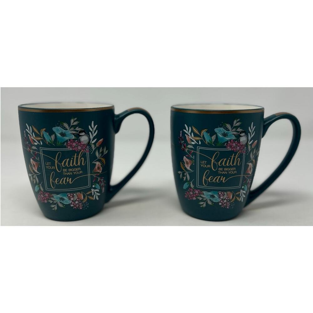 With Love 2018 Let Your Faith Be Bigger Than Your Fear Green Floral Mug Set of 2